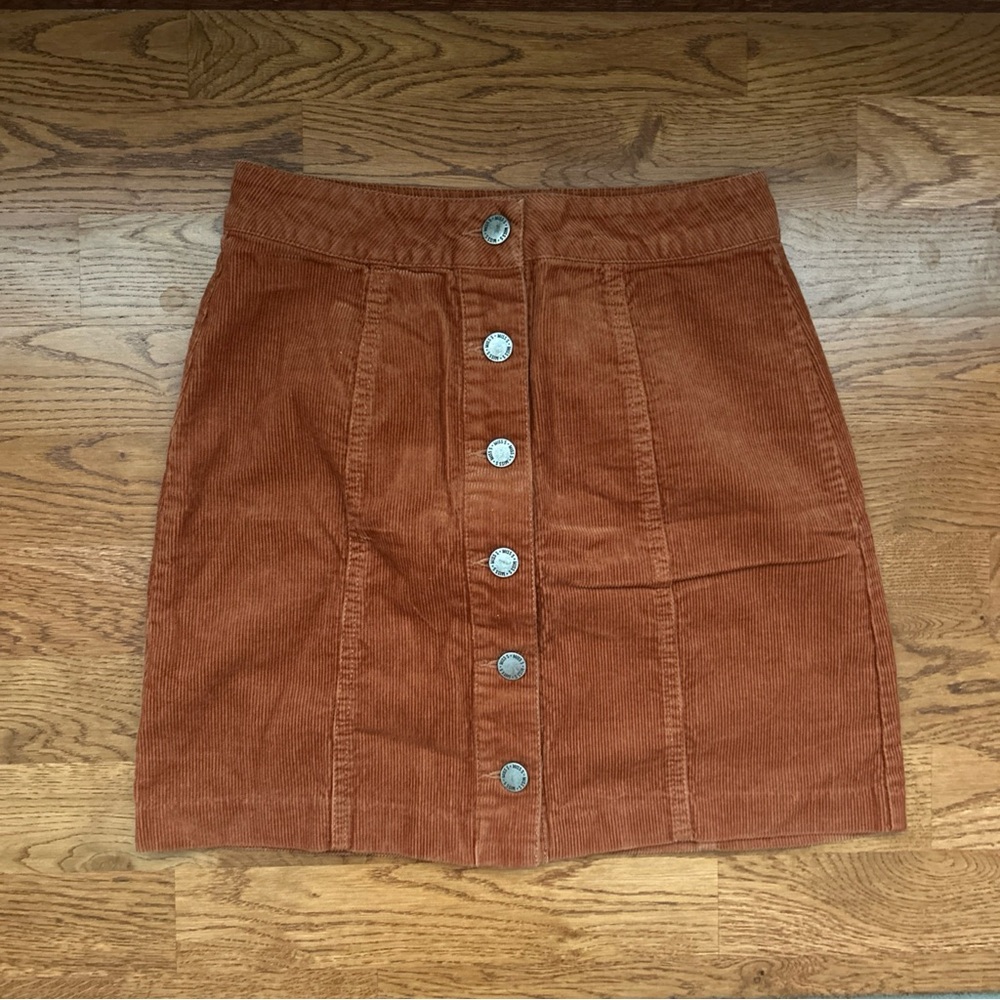 Miss Selfridge Corduroy Skirt High Rise Waist Mini Button Front Burnt Orange 2